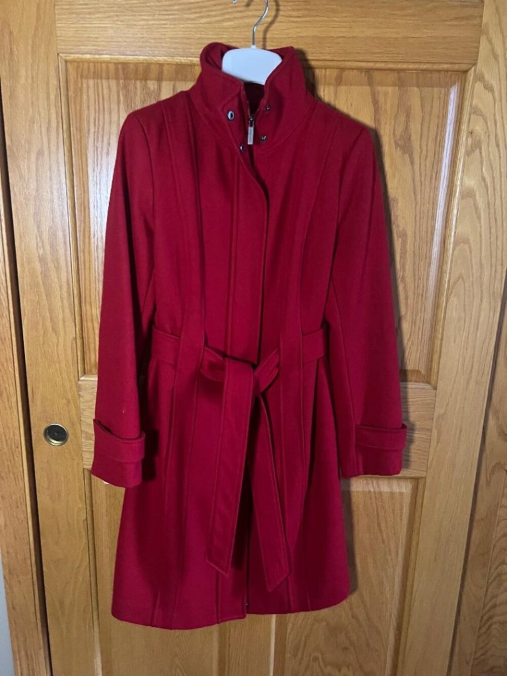 Calvin Klein Red Midi Pea Coat. EUC Size Small